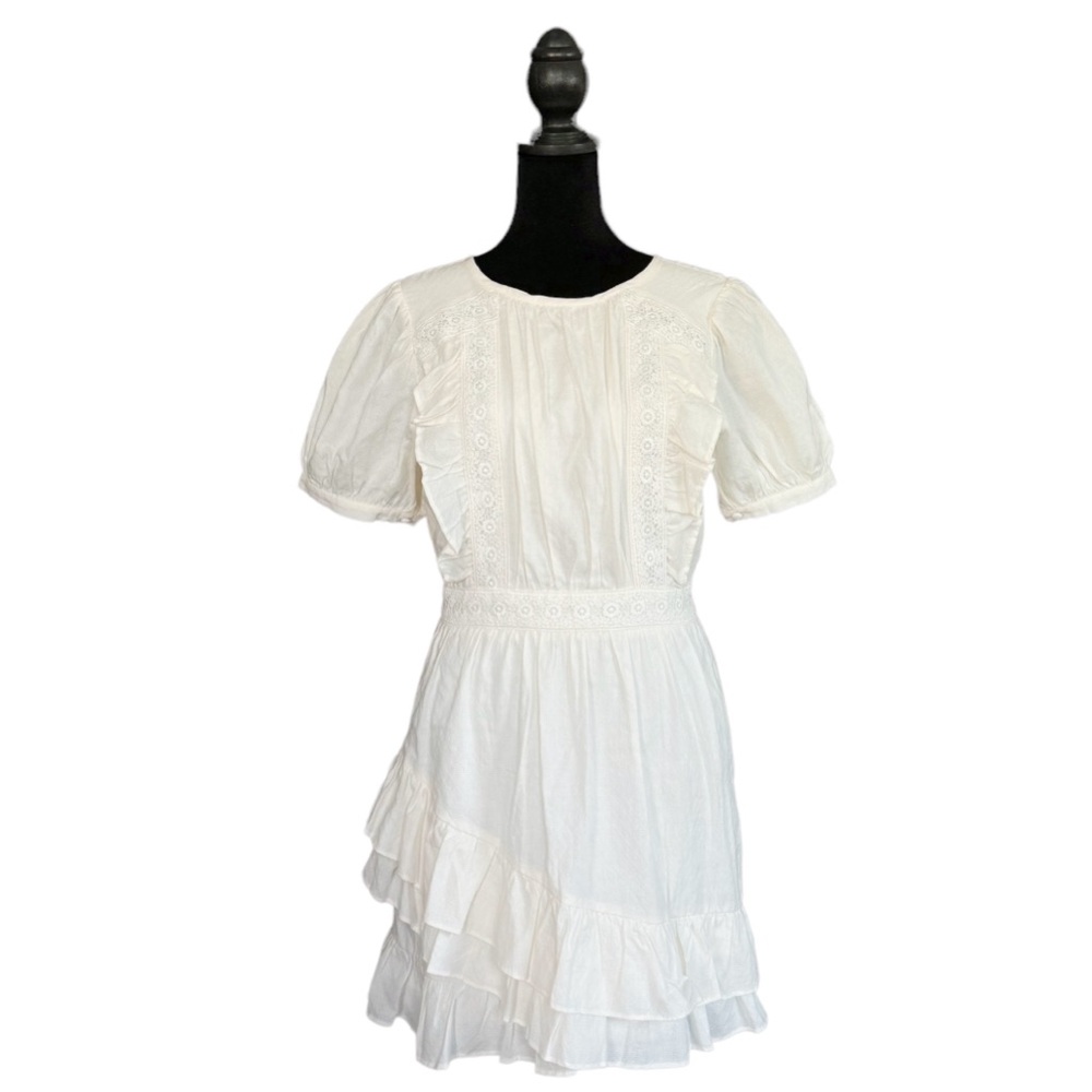 Small White Crochet Lace Ruffle Mini Dress